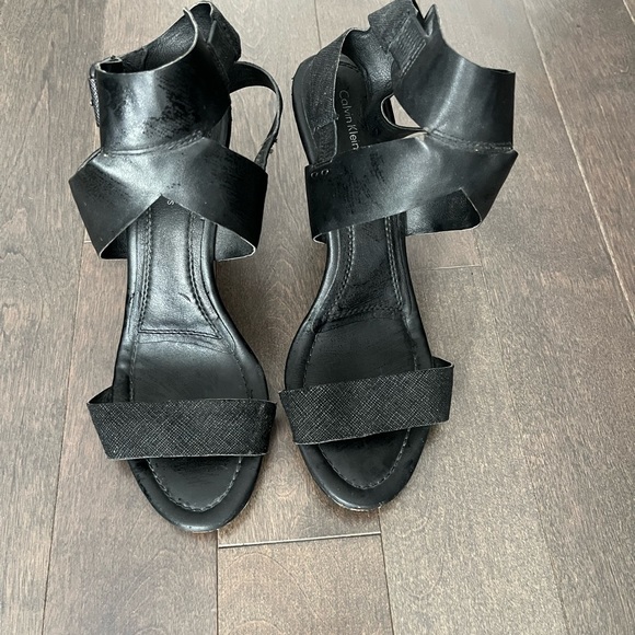 High heels calvin klein black leather sandals size 8 - Picture 5 of 5